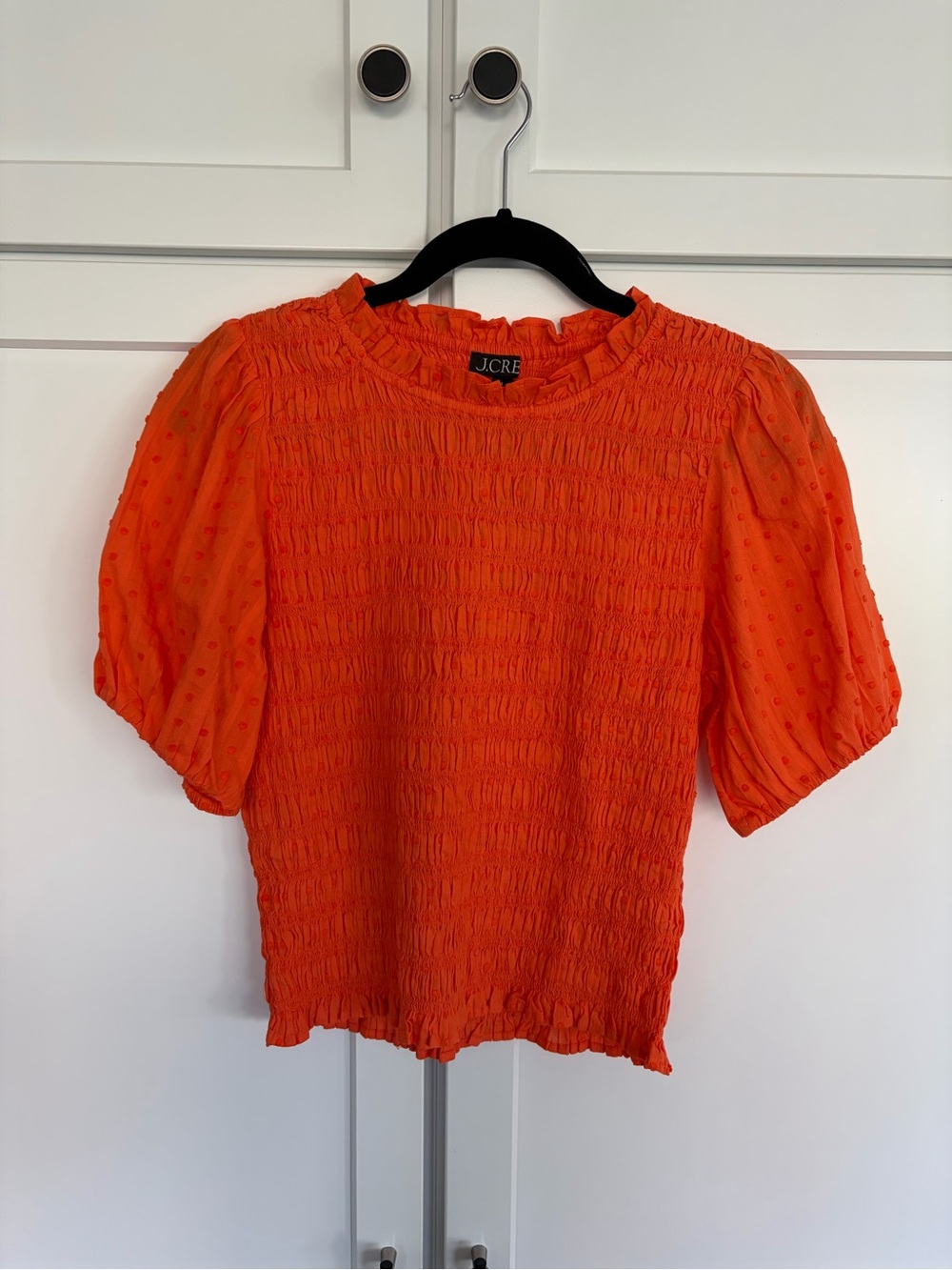 J. Crew Bright Orange Smocked Puff Sleeve Blouse